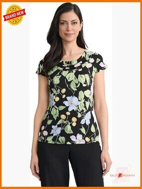 Plus Size Cap Sleeve Drape Neck Jersey Top for Work and Casual Wear